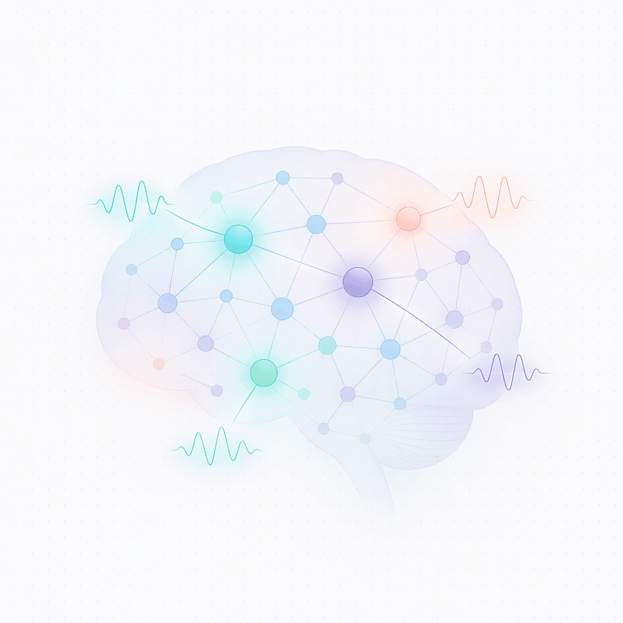 Abstract brain silhouette overlaid with a network structure and signal traces.